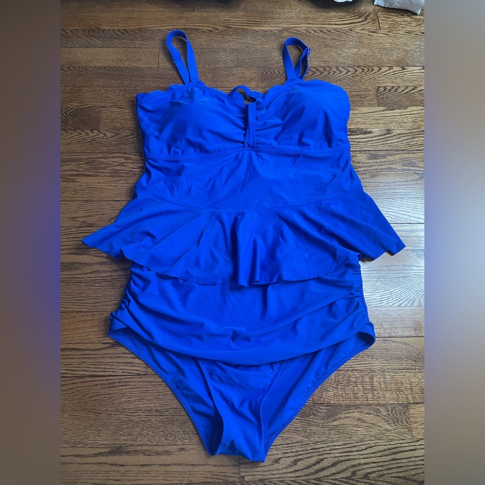 Vibrant Blue Two Piece Swimsuit with Peplum Detail